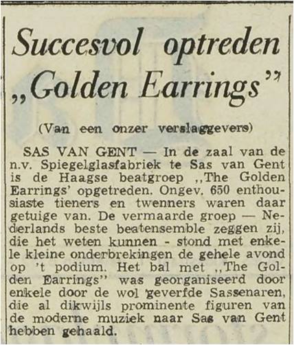The Golden Earrings show review May 21, 1966 Sas van Gent - Glasfabriek